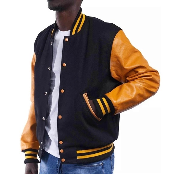 SLEDWISE • Varsity Letterman Coat Bomber Genuine Leather Unisex Baseball Jacket - Picture 5 of 15